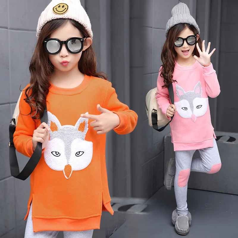 

2017 autumn and winter children's cartoon cartoon plus velvet suit girl fashion thick two-piece clothing sets 4 5 6 7 8 9 10 11Y