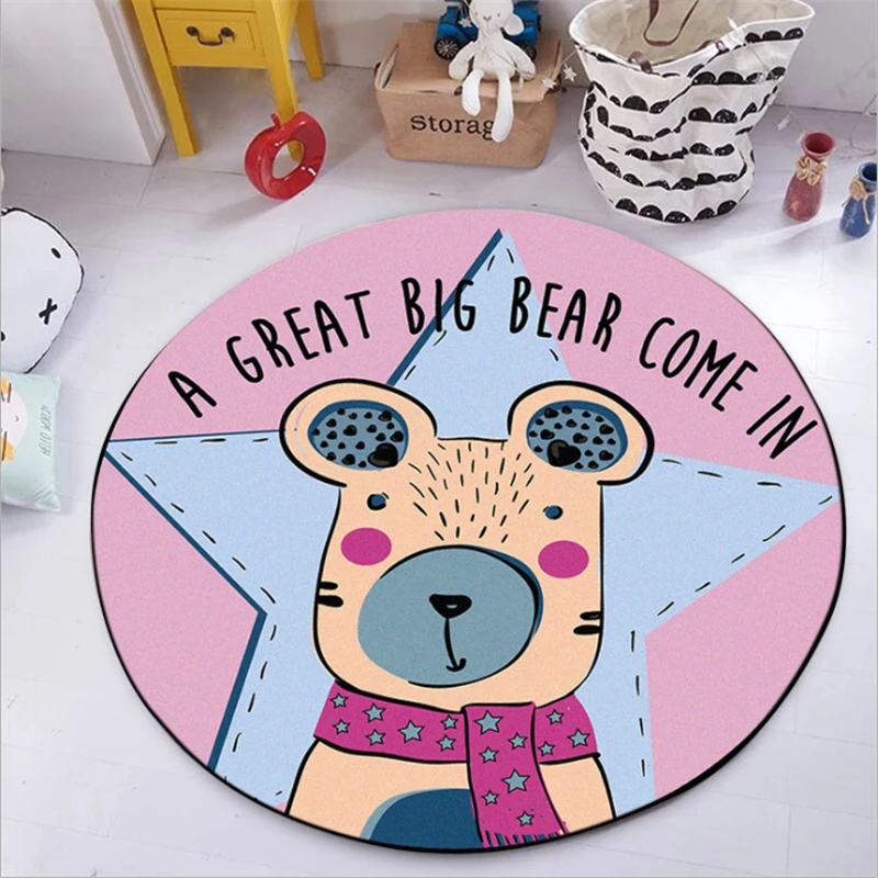 AOVOLL Area Rug for Living Room Cute Cartoon Little White Bear Pattern Round Rug Carpet Kids Room Area Rug for Bedroom