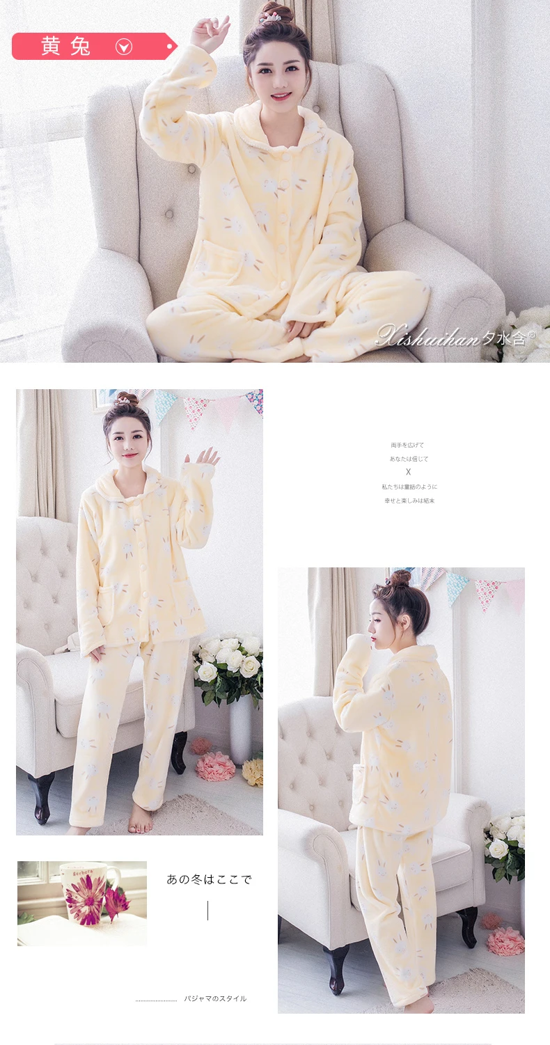 Women Winter Flannel Pajamas Thick Warm Winter Sleeping Clothes Two Piece Pajama Suits 2018 New Night Wear Nighty Clothes JW333 (12)