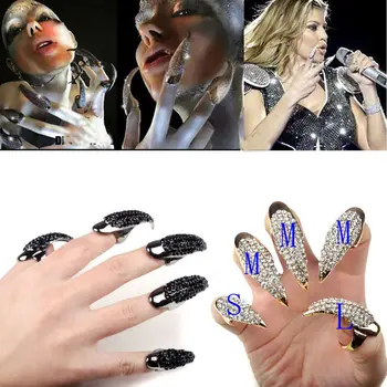 

10Pcs/lot Unisex Retro Punk Rock Crystal Rhinestone Claw Rings False Nail Paw Talon Cat Claw Finger Rings Party Jewerly