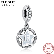 ELESHE, новинка, 925 пробы, серебро, 18 лет, любовь, висячие, Шарм-звезда, кристалл, CZ, бисер, подходят для оригинальных шармов, браслет для женщин, сделай сам, ювелирное изделие