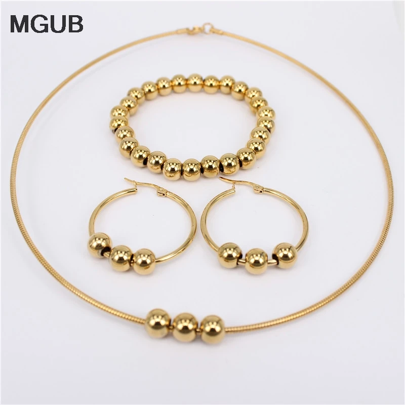Smooth Stainless Steel Bead Sets (Bracelet Earring Collar) 4 options size 30mm-70mm Diameter | Украшения и аксессуары