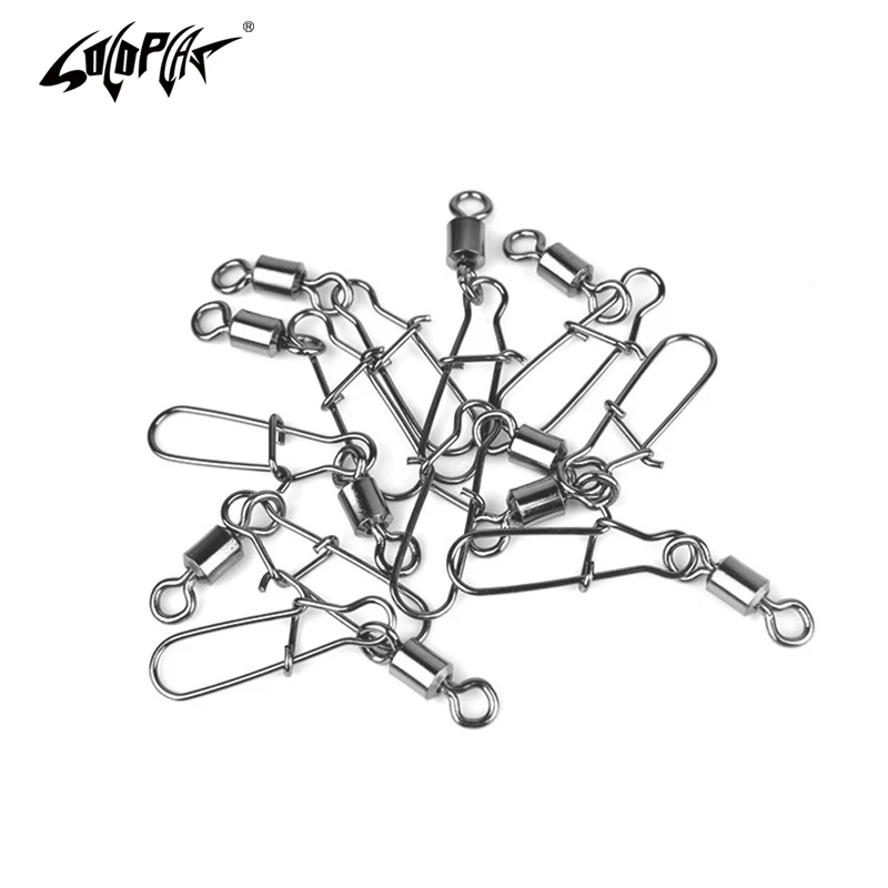 

soloplay 50PCS/Lot 2# 4# 6# 8# 10# Fishing Connector Pin Bearing Rolling Swivel Stainless Steel with Snap Fishhook Lure Tackle