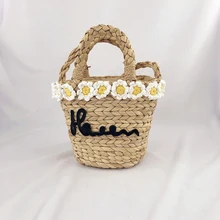 Женская пляжная сумка, Цветочная соломенная трикотажная сумка на плечо, женская сумка-мессенджер на молнии, женская сумка с буквенным принтом для девочек