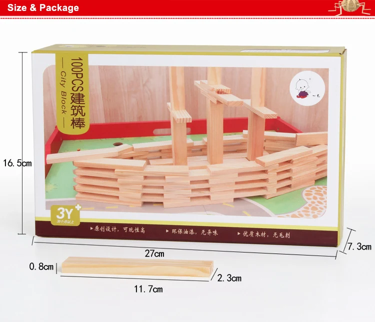 100pcs/set Wooden Blocks Natural Wood Sticks Creative Toys DIY Building Block Domino Antistress Toy Family Games Novelty Gifts