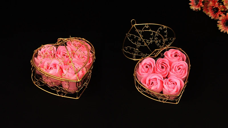 JAROWN Gold Plated Iron Basket 6 Pcs Soap Flowers Christmas Creative Small Gift Wedding Decoration Home Party Decor Flores (8)