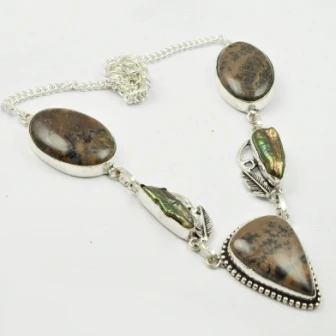 Honey Dendrite Opal & Biwa Pearls Necklace Silver Overlay over Copper, 51 cm, N2334
Honey Dendrite Opal & Biwa Pearls Necklace Silver Overlay over Copper, 51 cm, N2334