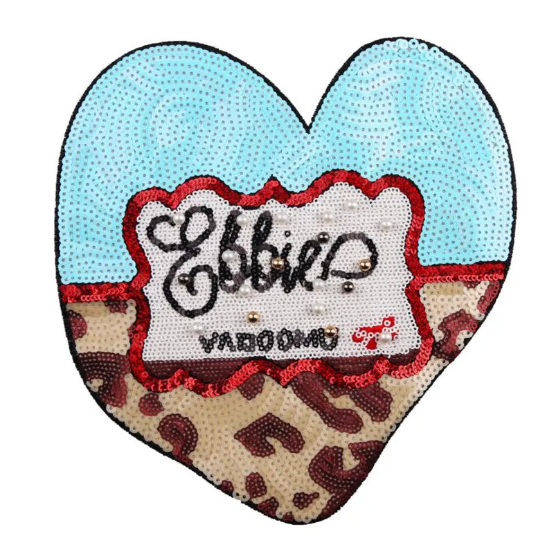 Biker patch 230mm Heart Letters Beads Leopard pattern suquins Embroidery iron on patches for clothing Stickers Free Shipping | Дом и сад
