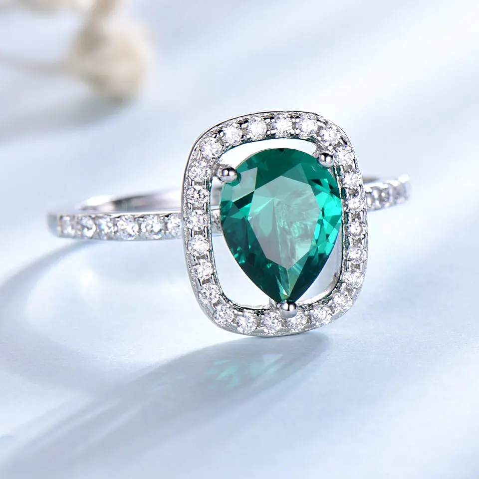 Beste UMCHO Emerald Edelsteen Ringen voor Vrouwen Echt 925 Sterling Sliver Vintage Water Drop Royal Ring Bruiloft Engagement Fine Jewelry