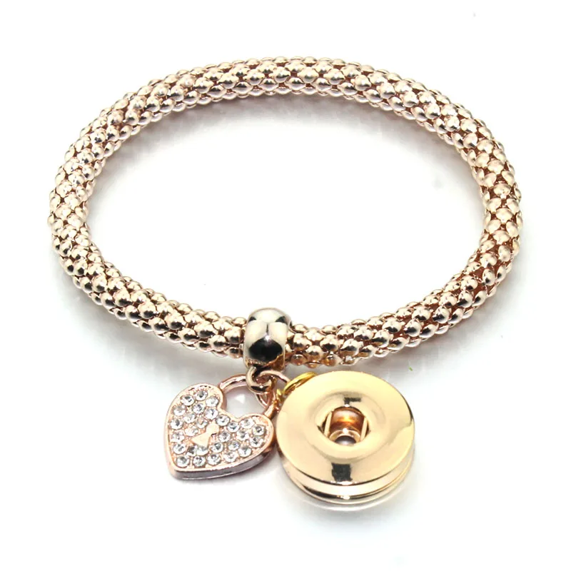 18 мм защелкивающийся женский металлический браслет, эластичный браслет, ретро серебряный цвет, богемные браслеты с подвесками, манжета, ювелирное изделие 9554 - Окраска металла: rose gold F