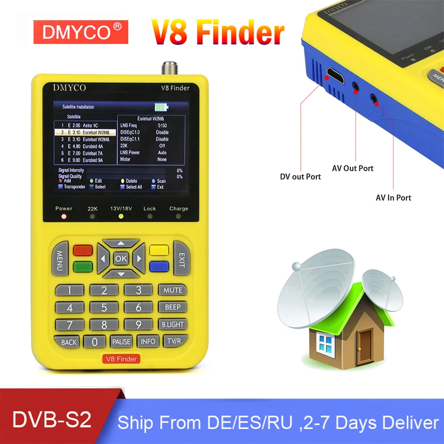 

Original DMYCO HD Satellite Finder DVB-S2 FTA CKU Band HD 1080P Digital Satellite Finder Meter LNB TV Receiver Tool for Sat Dish