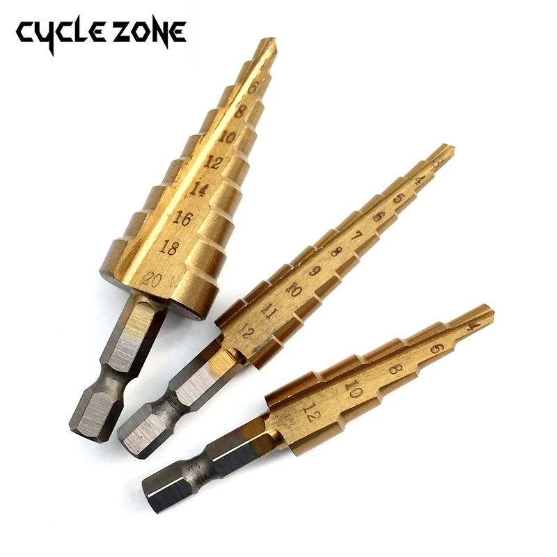 

New 3pcs HSS Titanium Coated Step Drill Bit for Metal 3-12mm 4-12mm 4-20mm High Speed Steel Wood Drilling Power Tools