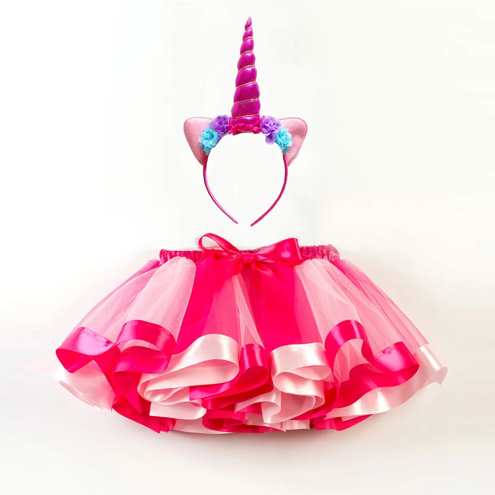 Повязка на голову с единорогом; юбка-пачка принцессы; одежда для маленьких девочек; Радужная детская Праздничная юбка-пачка для девочек; детское бальное платье - Цвет: 82
