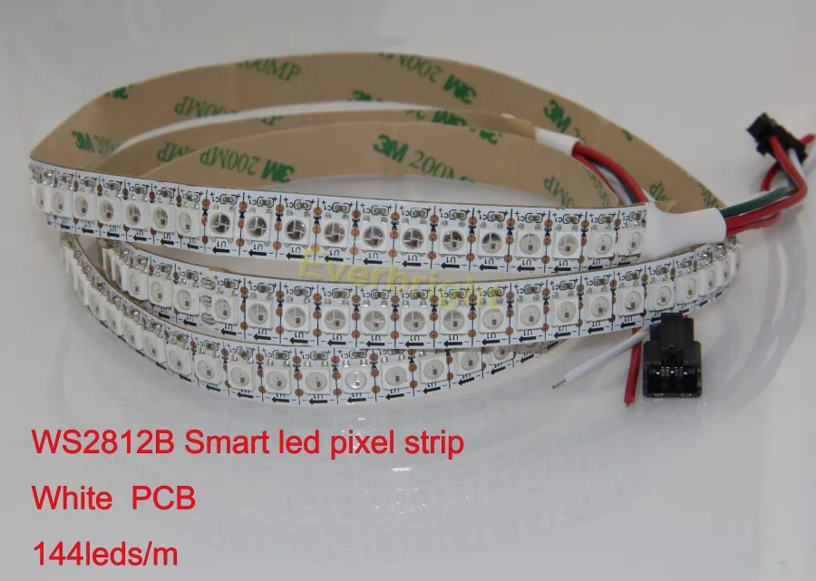 2м белый/черный PCB 144 пикселя/WS2812B WS2812 2812 SMD 5050 Светодиодный пиксельный RGB полосы света без Водонепроницаемый IP44 + 10 Ключ RF контроллер
