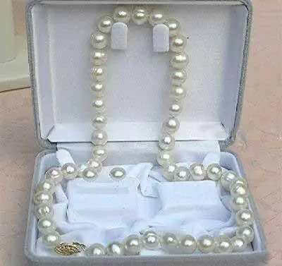 

( Necklace) lady's Beautiful women's jewelry Solid Gold 9-10MM White Akoya Cultured Pearl necklace SETS