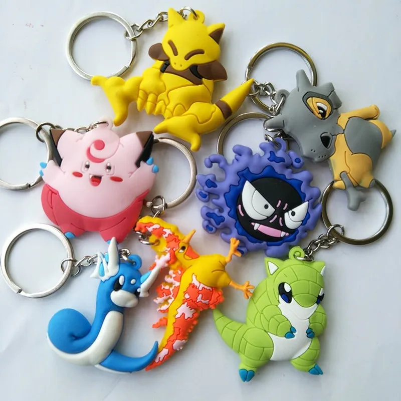 

Anime Pokemon key chain Sandshrew Abra Clefairy Dragonair Moltres pendant gift cos jewelry accessories PVC keychain portachiavi