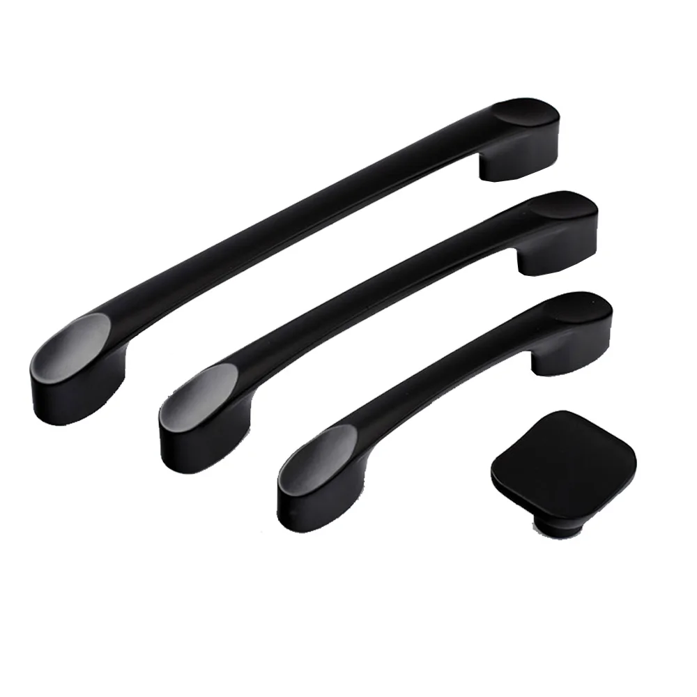 Black Zinc Alloy Handles 64mm 96mm 128mm Single Hole Drawer