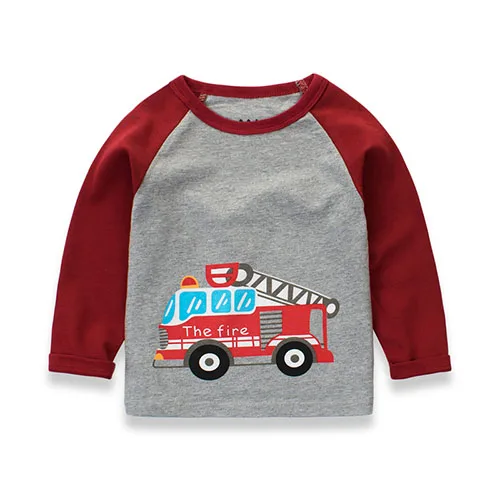 VIMIKID/детская футболка для мальчиков одежда для малышей Летняя футболка для маленьких мальчиков дизайнерские хлопковые футболки с длинными рукавами с мультяшным автомобилем, k1 - Цвет: Firetruck