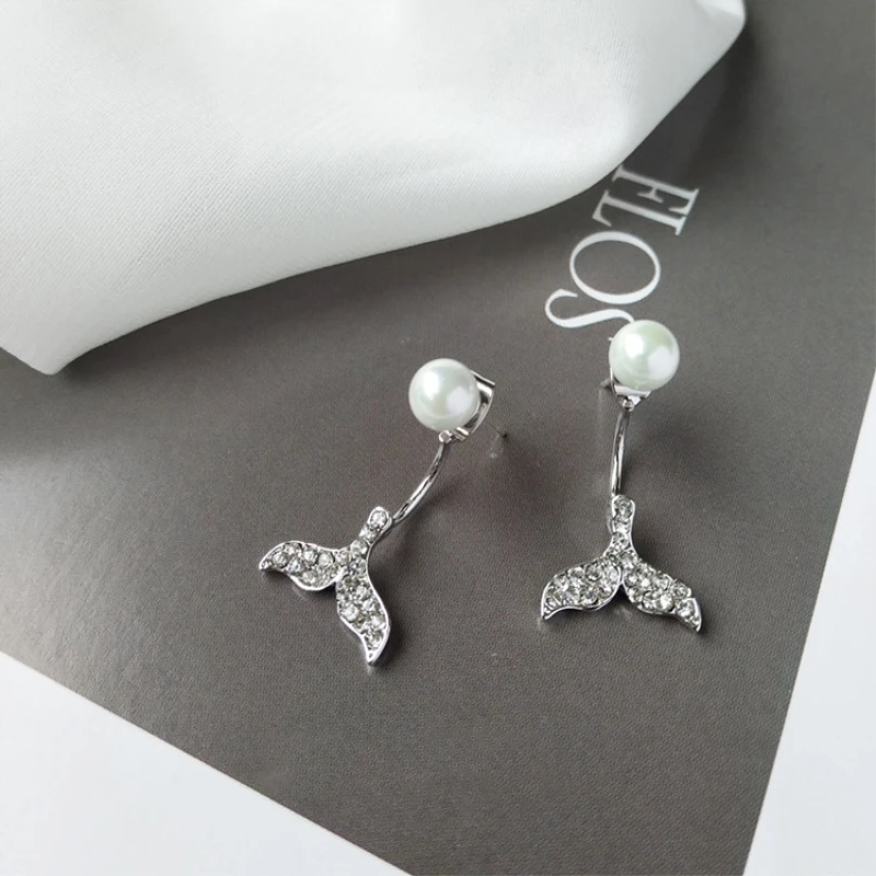 

Whale Fishtail Pearl 925 Sterling Silver Temperament Micro-inlay Personality Fashion Female Dangle Earrings SEA306