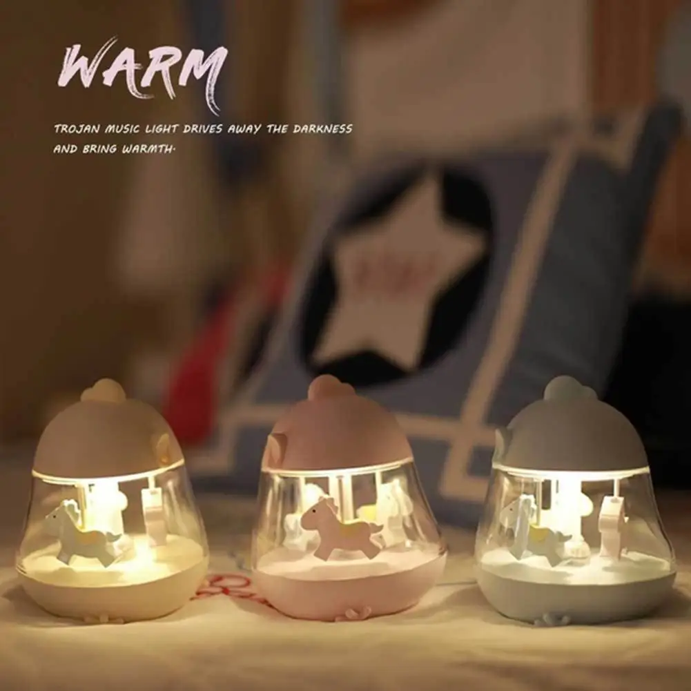 

Durable Merry Go Round Music Lamp Horse USB Desktop Bedside Bedroom Decor Night Light