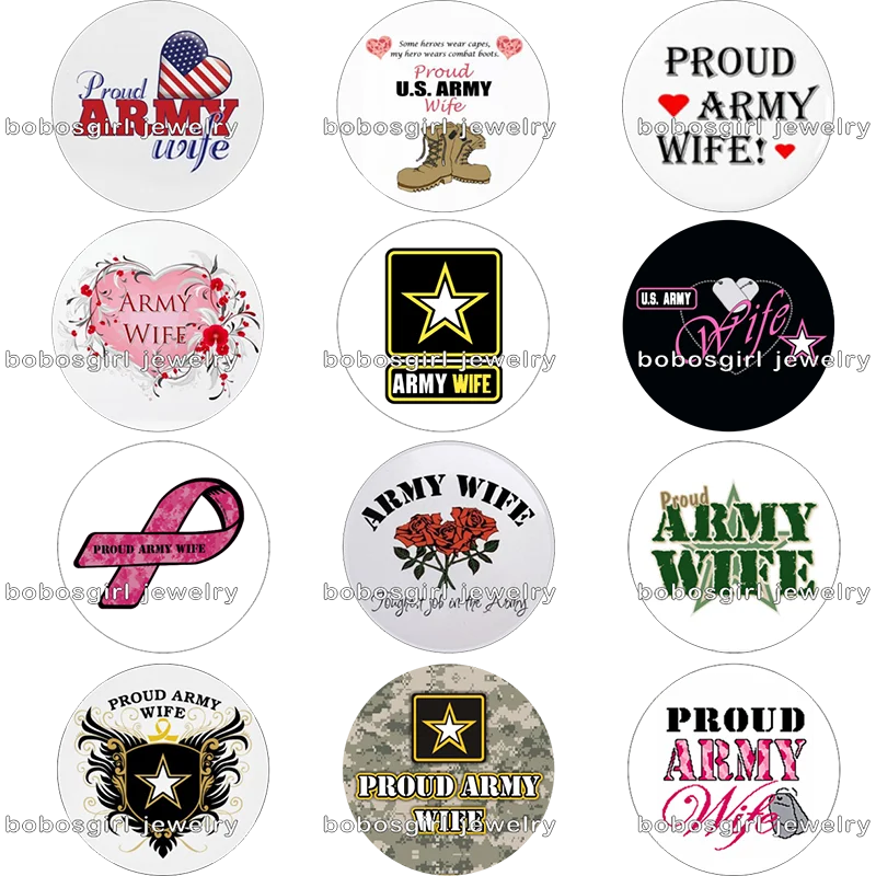 

PROUD ARMY WIFE glass snap buttonphoto Round cabochon flat back Gl7006