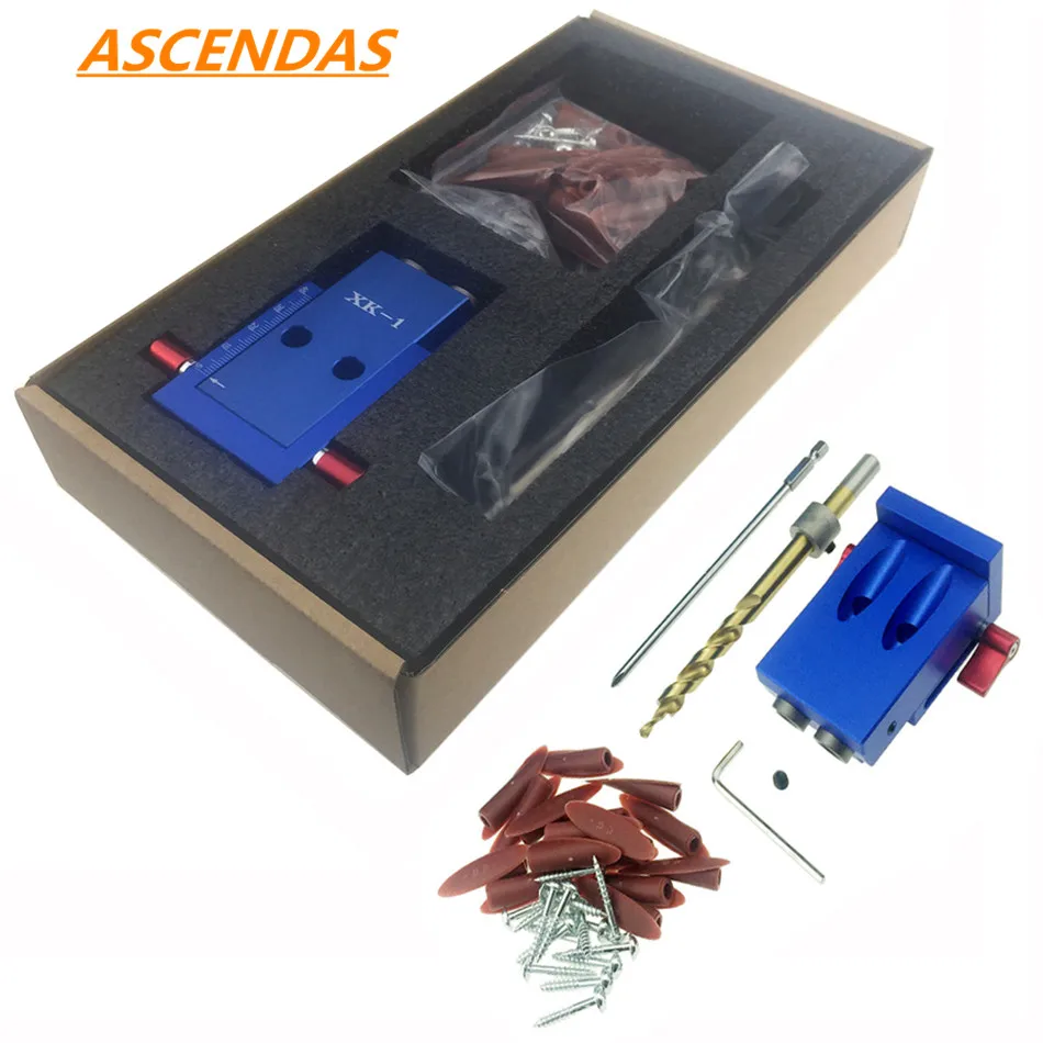 

ASCENDAS Mini Kreg Style Pocket Hole Jig Kit System For Wood Working & Joinery + Step Drill Bit & Accessories Wood Work Tool Set