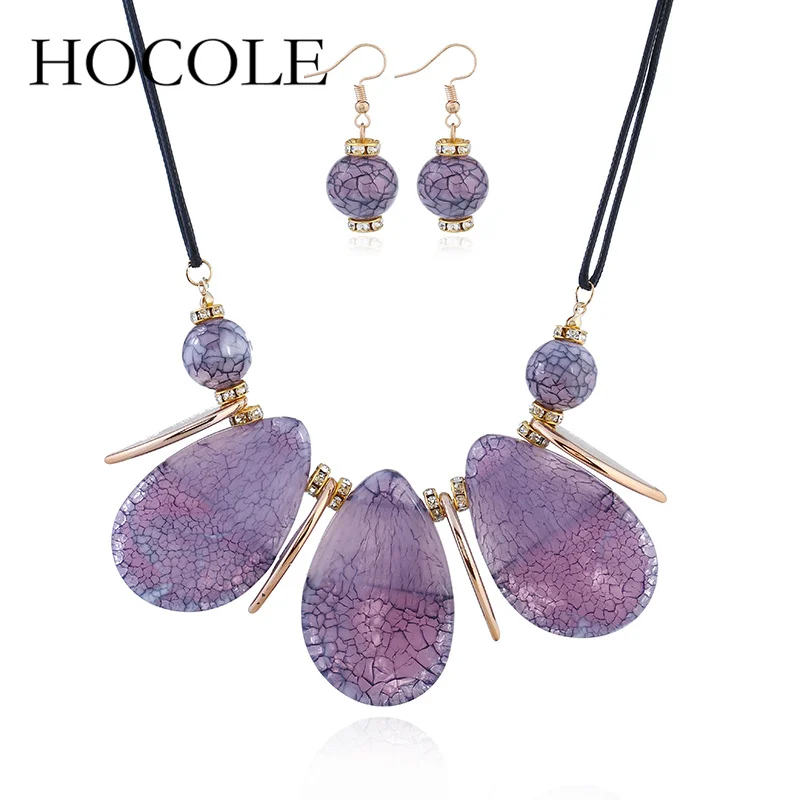 

HOCOLE 2018 New Fashion Jewelry Sets For Women Bohemia Water Drop Necklace Pendant Earrings Statement Bridal Wedding Party Gift