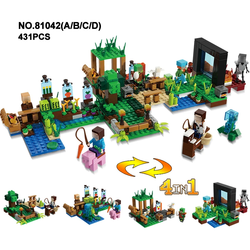 

4in1 My World Minecrafted 431pcs Building Blocks Compatible LegoeINGlys Figures Bricks Set Educational Toys for Children Gift