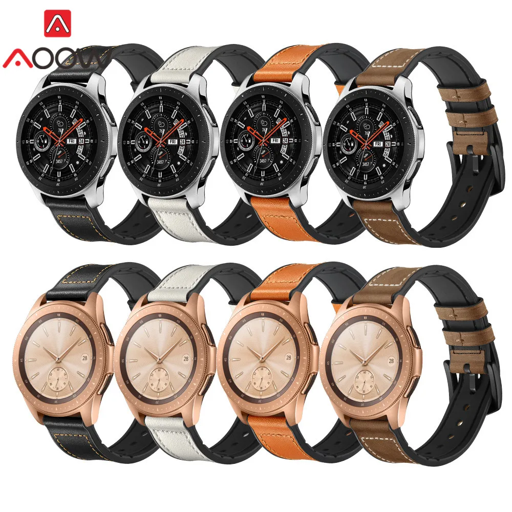 

20mm 22mm Genuine Leather Silicone Watchband for Samsung Galaxy Watch 42mm 46mm Gear S3 S2 Sport Replacement Bracelet Band Strap