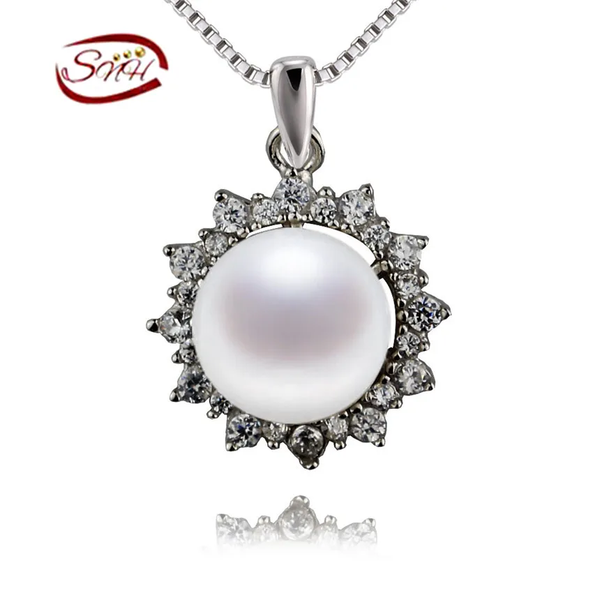 

SNH Pearl Jewelry,100% Genuine natural Pearl Pendant Necklace,Freshwater Pearl Silver Choker Necklace Women