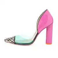 Newest Patchwork Horse Hair High Heels Sexy Transparent PVC Block Heels Women Shoes Patent Leather Pointed Toe Women Pumps