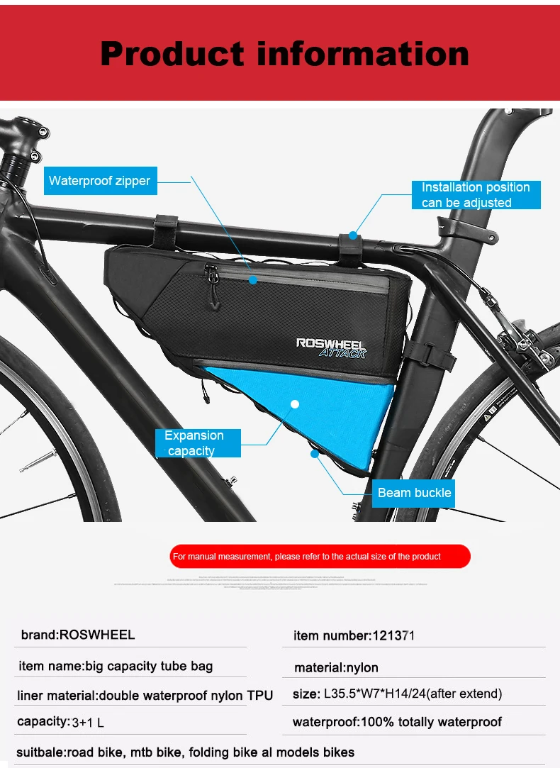 Flash Deal ROSWHEEL ATTACK 100% Waterproof Bicycle Bike Accessories Storage Front Frame Tube L35.5*W7*H14/24cm Black Bicycle Tube Bag 9 Flash Deal ROSWHEEL ATTACK 100% Waterproof Bicycle Bike Accessories Storage Front Frame Tube L35.5*W7*H14/24cm Black Bicycle Tube Bag 9