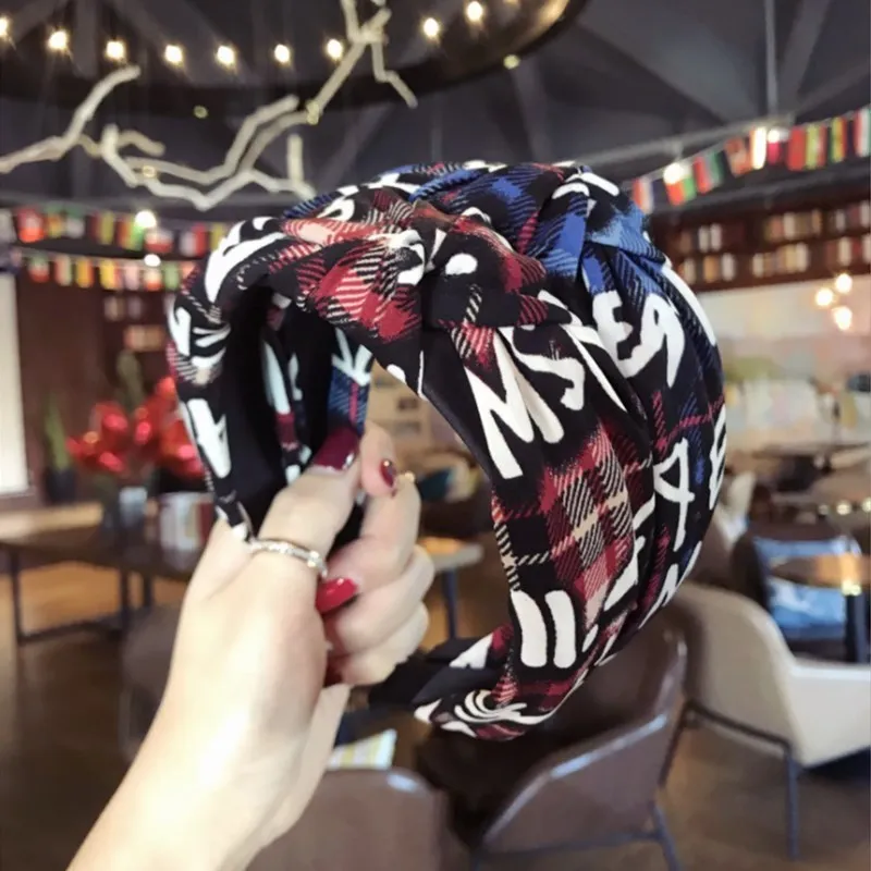 

New fashion hair accessories fabric color graffiti letters contrast color knotted wide-brimmed headband headband headdress women