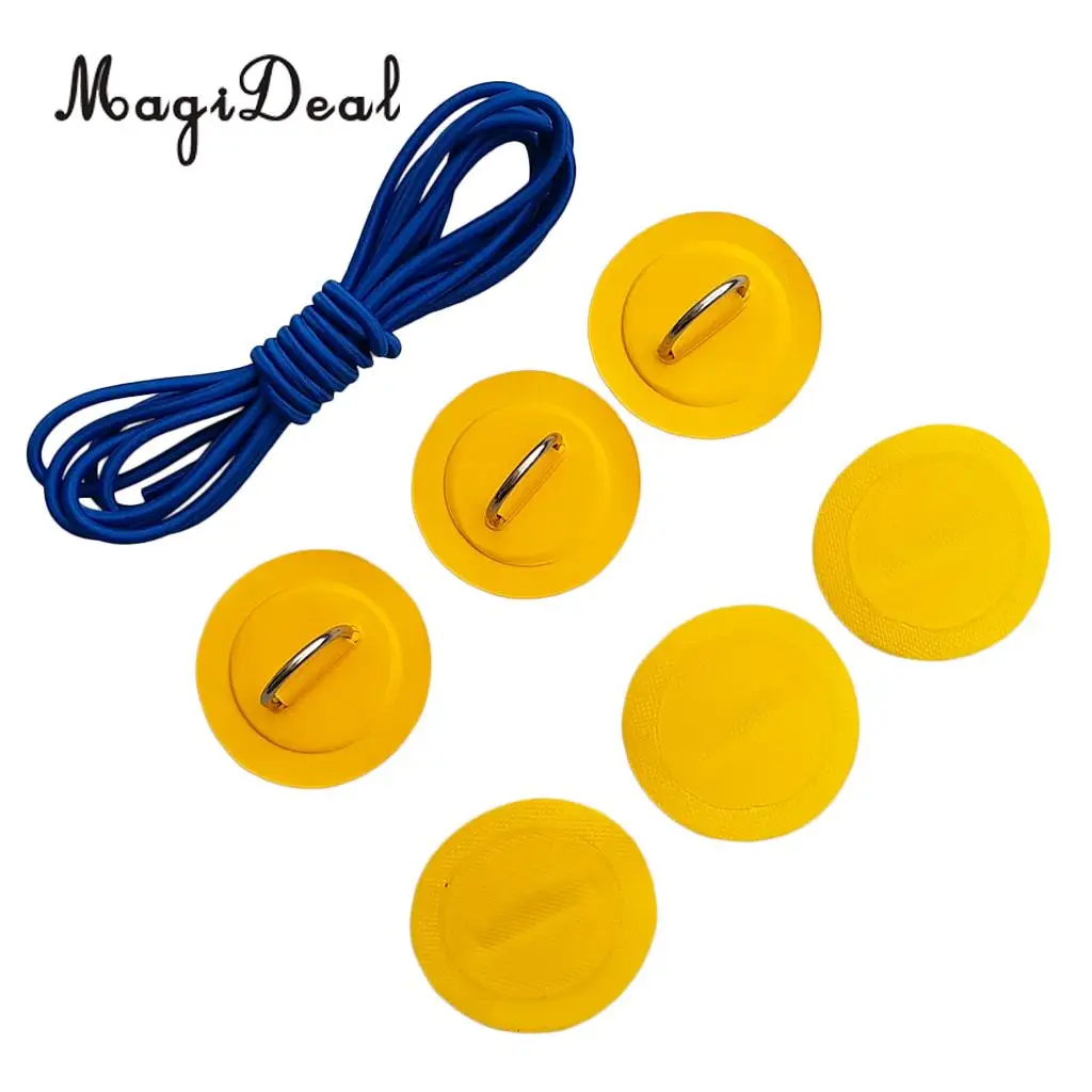 Pack 6 Stainless Steel D-Ring Patch/Pad & 5mm x 5m Elastic Shock Cord Rope for PVC Inflatable Boat Kayak Raft Dinghy - 6 Colors