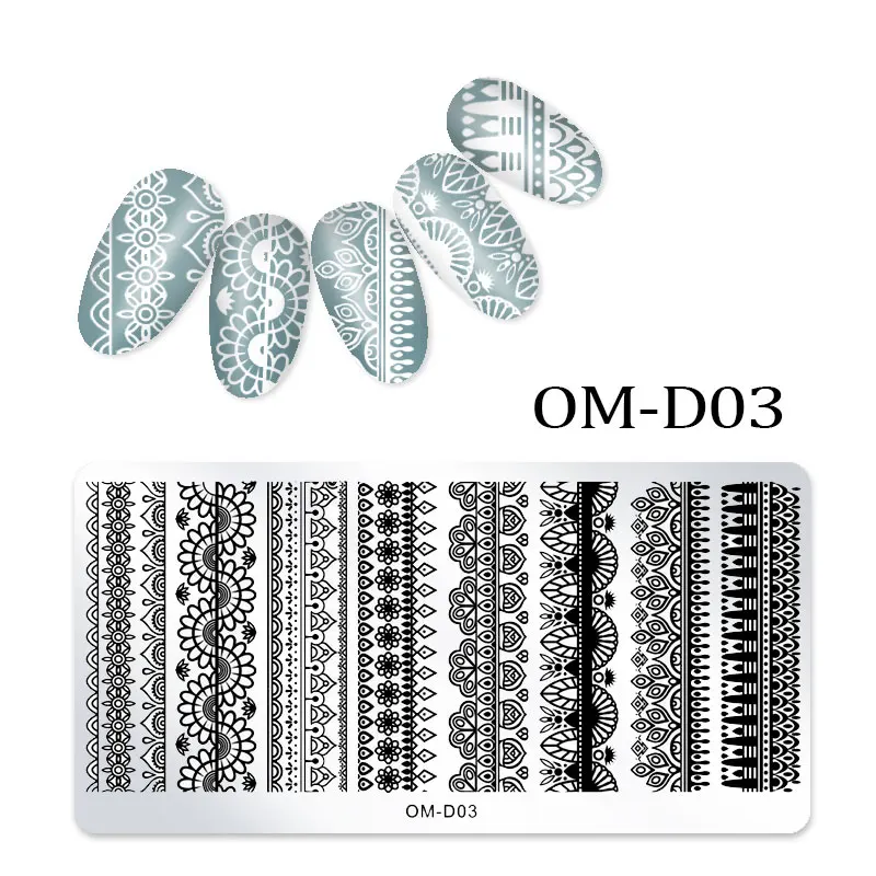 1Pc Nail Stamping Plates Lace Flower Animal Geometry Pattern Nail Art Stamp Stamping Template Image Plate Stencil Manicure Tools - Цвет: OM-D03