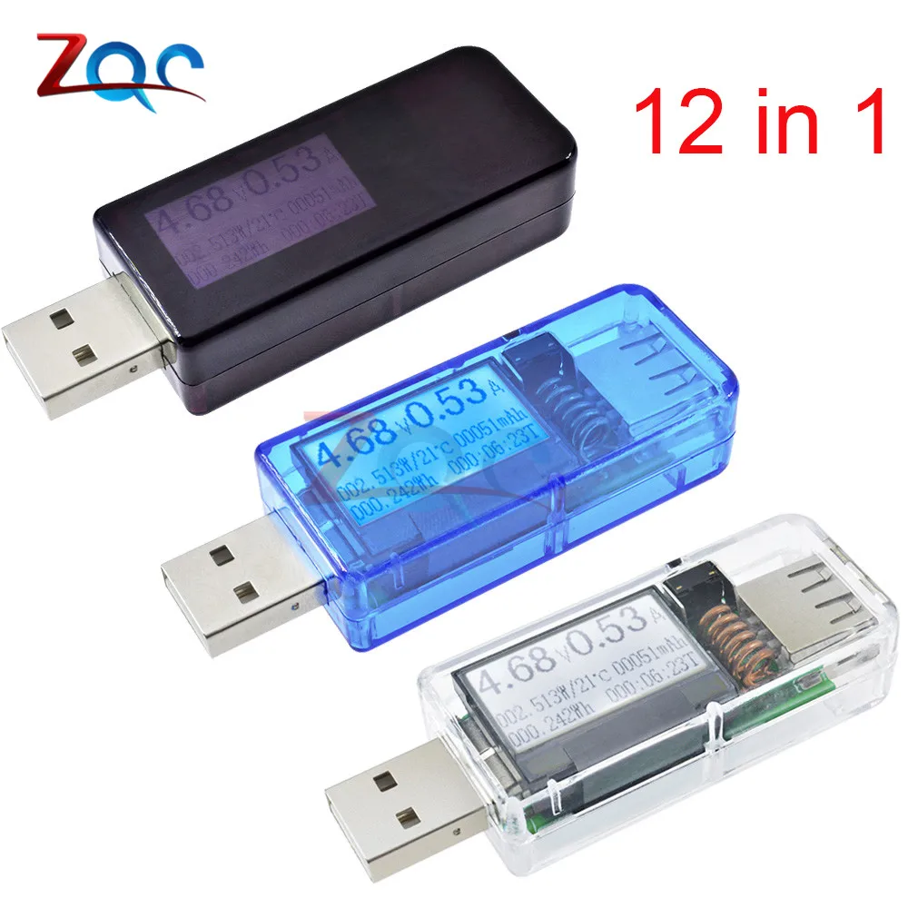 

12 in 1 USB Tester DC Digital Voltmeter Amperimetro Voltage Current Meter Ammeter Detector Power Bank Charger Indicator Time