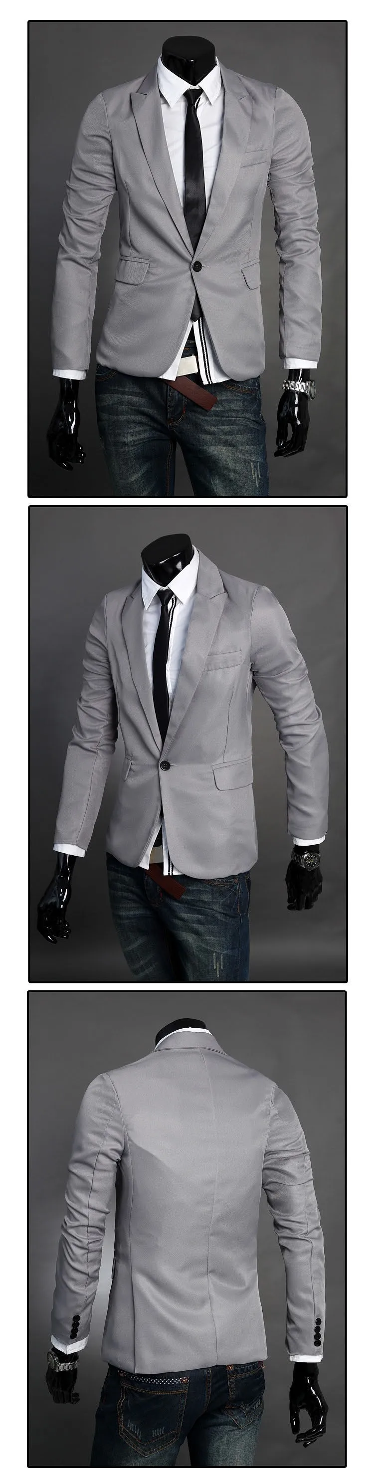 Men blazers Fashion Silm Fit Stylish Mens V Neck One Button Black Blazer Suit 2016 Spring Autumn Brand Business Coat Jacket (1)