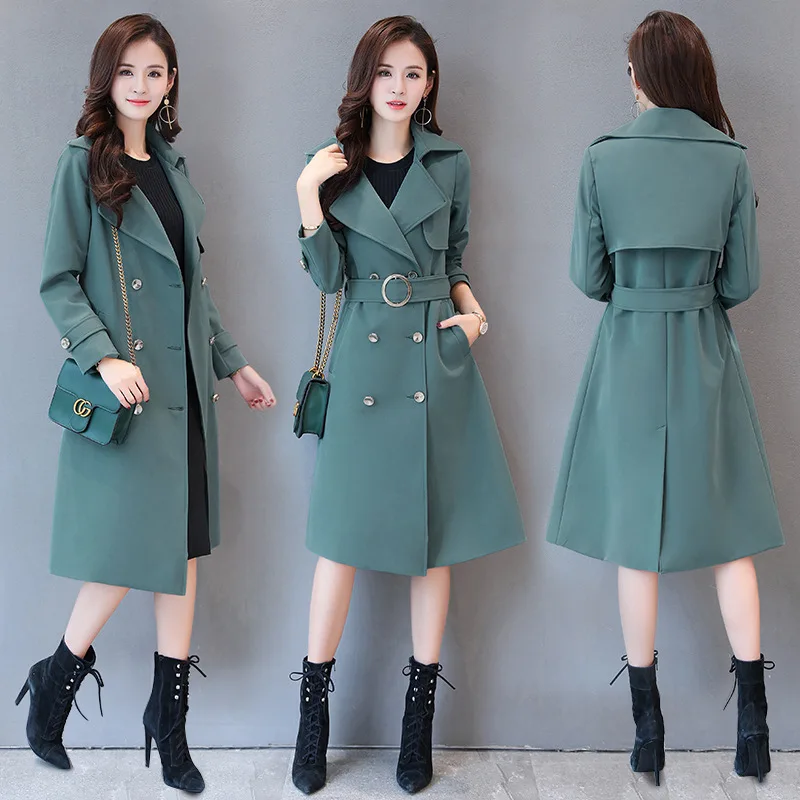 

New plus size(M--5XL) spring and autumn women's coat long slim slimming elegant fashion double-breasted windbreaker jacket AL312