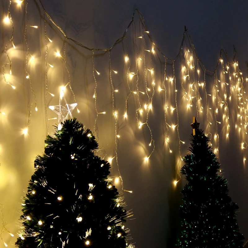 Светодиодный светильник-Гирлянда для занавесок, 220 В, 5 м, 96 Светодиодный, Рождественская гирлянда, светодиодный, Фейи, рождественские, вечерние, для сада, сцены, открытый декоративный светильник