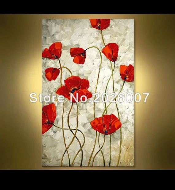 

Hand Paited Wall Landscape Abstract Red Poppy Oil Painting Decor On Canvas Thick Palette Knife Painting Abstract Art Home Decor