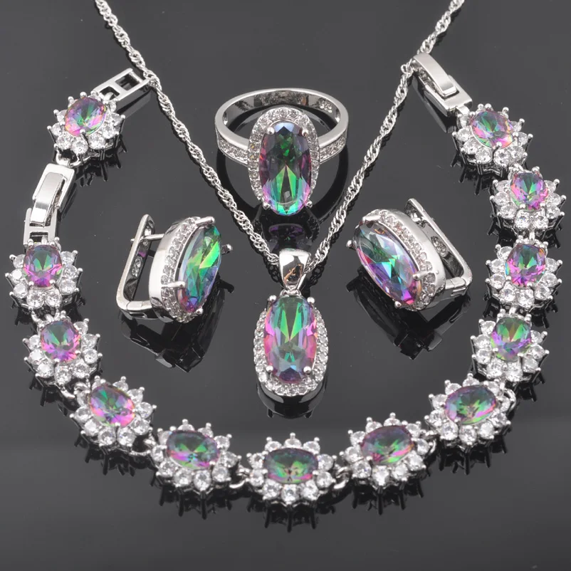 

FAHOYO 2019 New Multicolor Rainbow Zircon 925 Sterling Silver For Women Fashion Jewelry Sets QS0575