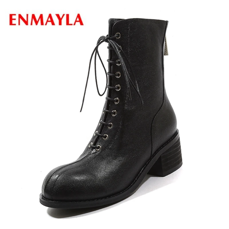 

ENMAYLA Basic Round Toe Lace-Up Ankle Boots Women Botas Mujer Invierno Shoes Woman Booties 2018 Size 34-42 ZYL1571