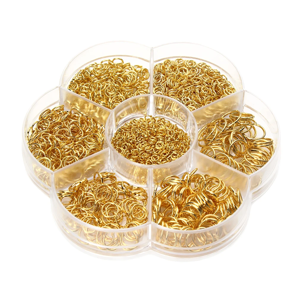 

1 Box 1450pcs Mixed Size Iron Plated Gold Open Jump Rings Unsoldered for DIY Jewelry Making Link Loop Finding