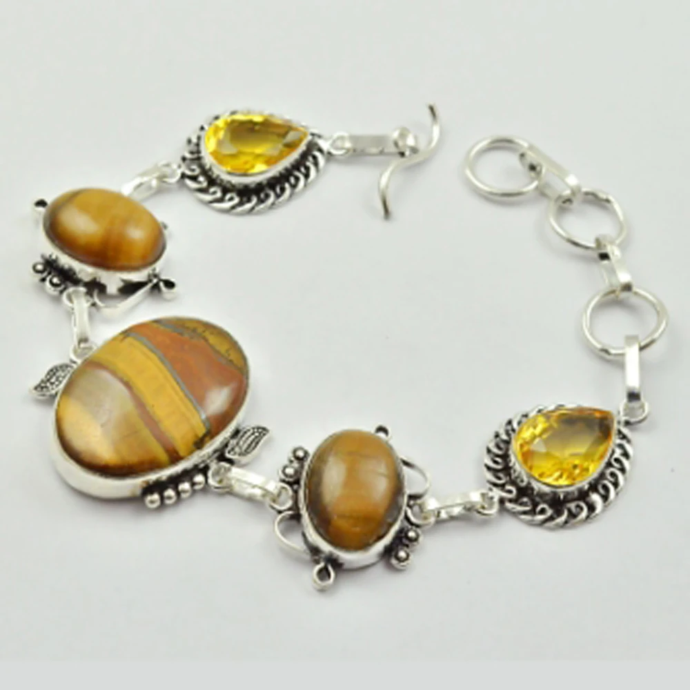 Tiger Eye &amp Citrines браслет серебряное покрытие над медью 21 5 см B2797 | Украшения и