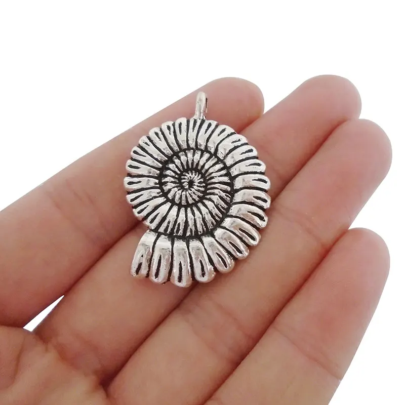 2pcs Large Antique Silver Irregular Flower Spiral Design Charms Pendants