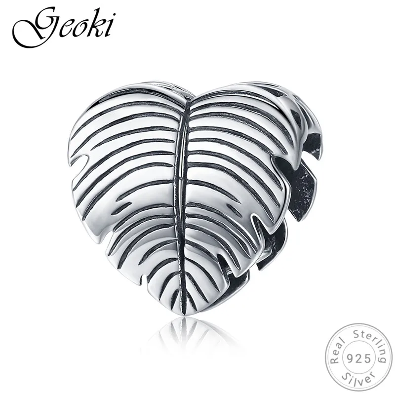 

Geoki 925 Sterling Silver Tree Leaf Beads fit Pandora Bracelet Plant Shape Heart Charms Necklace Pendant Original Jewelry Making