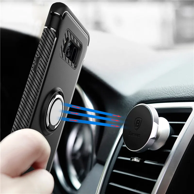 

Case For Samsung Galaxy S7 edge S8 S9 Plus Note8 Car Holder Magnetic Suction Ring Bracket Shockproof Rugged Armor Phone Cover