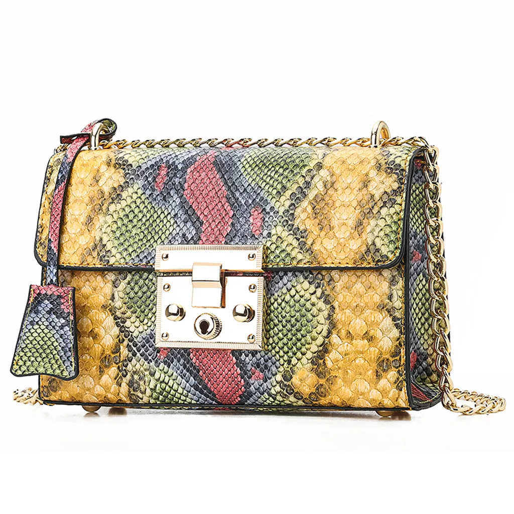 Женская Ретро змеиная сумка через плечо, сумки-мессенджеры на плечо, винтажные сумки на квадратной цепочке со змеиным узором, сумка на цепочке с ручкой May22