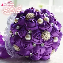 Элегантные фиолетовые Свадебные букеты шелковые жемчужные розы цветы свадебные букет Кантри Стиль держа цветок фотографии аксессуары D187