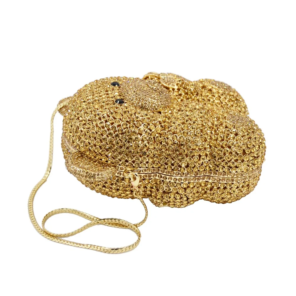 Newest Animal Shape Shimmering Evening bag Women Clutch Purse Shiny Handbags Party Wedding Silver Gold Candy Bear Chain Handbag